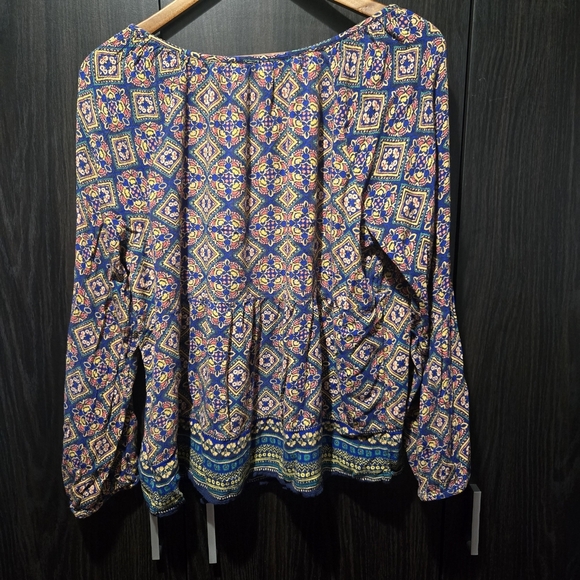 Old Navy Multicolour Geometric Boho Shirt With Tassels Flowy Lightweight Size Lg - Picture 6 of 8